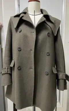 最終値引きウール ダブルブレストコート ベルト付き