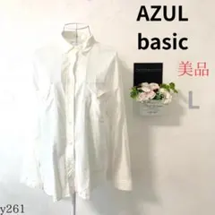 【アズールベーシック】レディース ブラウス 長袖 白 胸ポケット 透け感あり Lのサムネイル