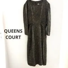 クイーンズコート 花柄 ロング ワンピース ウエストリボン 長袖 9号