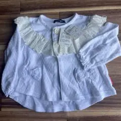 ホワイト フリル付きカーディガン 80 双子