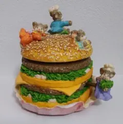 【ジャンク品】アンティーク　オルゴール　ねずみ　ハンバーガー
