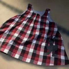 リバーシブル　ニットプランナー　95cm ウサギ刺繍付きチェック柄ワンピース