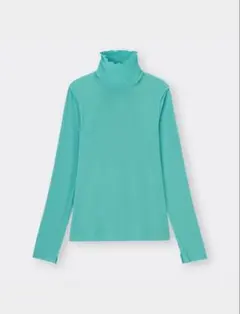 【GU】ソフトリブタートルネックT GREEN