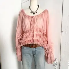 DRWCYS 透け感 オフショル 肩出し ブラウス ピンク ギャル 森ガールのサムネイル