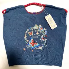 新品 D.KELLY 刺繍 トートバッグ DK-BC-508 バタフライ 蝶 紺