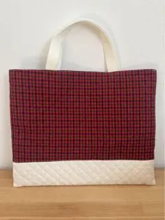レッスンバッグ　赤チェック
