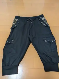 メンズサルエルパンツ レオパード柄スタッズ付きポケット