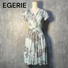 美品☆ エジェリ カシュクールワンピース フラワーアート柄 美シルエットのサムネイル