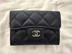 CHANEL ブラック 三つ折り財布 キャビアスキン