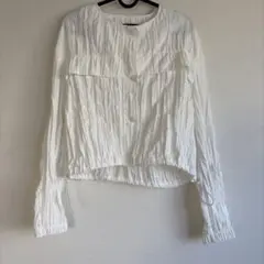 ZARA ホワイト プリーツ 長袖シャツ