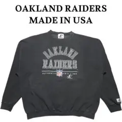 90s USA製 レイダースビッグロゴ刺繍スウェット フェードブラック NFL