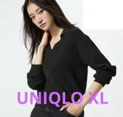 ユニクロ XL ウォッシャブルニットリブポロセーター 黒 ブラック