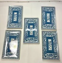 青と白の花柄皿5枚セット　箱入り　藍窯