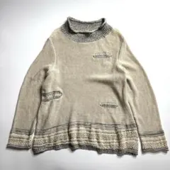 美品　慈雨　ダメージリペア風 ボトルネックミックスニット　綿　麻　40のサムネイル
