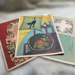 戦前 婦人倶楽部雑誌付録 手芸カード 3枚セット ビーズバッグなど 