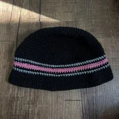 バケットハット　ビーニー　ブラック　黒　ピンク　グレー　ハンドメイド　かぎ針編み