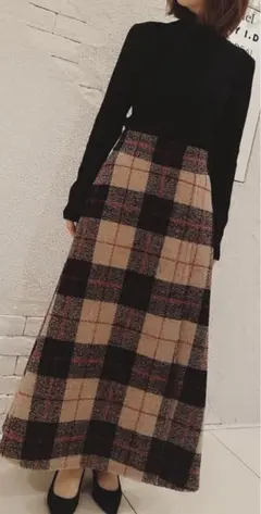 ミラオーウェン大柄チェックマキシスカート