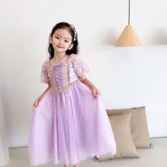 110サイズプリンセスラプンツェル風 ドレス リボンチュール コスプレ