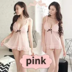 【新品】ベビードール キャミソール リボン ピンク ランジェリー ショーツ