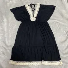 INGNI 黒いレーストリム半袖チュニック　Mサイズ　平成ギャル　Y2K