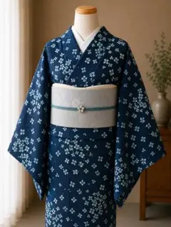 洗える着物　日舞踊　踊り衣装　単衣　小紋　 花柄　ポリエステル　着丈151㎝のサムネイル