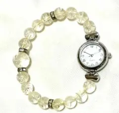 腕時計 クォーツ 水晶の様なビーズ ブレスレット 蛇の彫刻入 不動品 ジャンク品