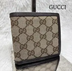 ✨美品✨ グッチ 二つ折り財布 GGキャンバス シボ レザー GG柄 ブラウン