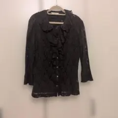 ★未使用に近い　インゲボルグ  花モチーフ付きカシミヤカーディガン　黒 インゲボルグ 黒レース編みカーディガン 花モチーフ付き 未使用 美品