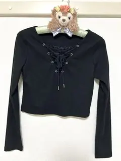 GRL ブラック レースアップ 長袖 ニット セーター