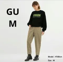 【GU】タックコクーンシルエットパンツ　チェック　M