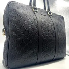 グッチ ビジネスバッグ シマレザーGG 本革 ダークブラウン 200047