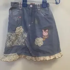 ウサギ刺繍付きデニムスカート 100cm
