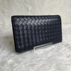 【美品】BOTTEGA VENETA イントレチャート 二つ折り財布 ブラックのサムネイル