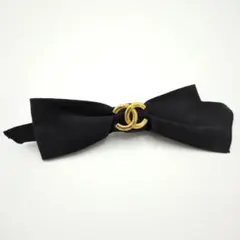 【美品】CHANEL シャネル ココマーク リボン バレッタ 黒 ゴールドのサムネイル