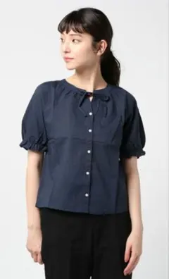 ehka sopo エヘカソポ　半袖　ブラウス　ネイビー