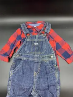 【オシュコシュ、H＆M】デニムサロペット＆チェックシャツ　2点セット