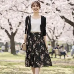 ◆大人可愛い♪シフォンプリーツスカート◆花柄 Mサイズ◆上品 清楚