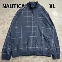 ノーティカ スウェット ハーフジップ XL 格子柄 紺 チェック【9118】のサムネイル