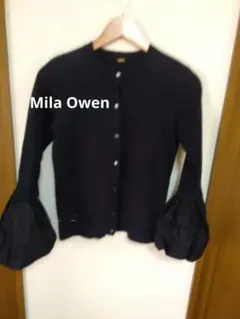 3月22までsale「Mila Owen」黒 バルーン袖 ニットカーディガン　S
