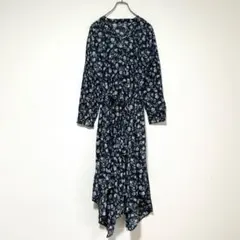n1070【ジーナシス】美品 ロングシャツワンピース F 花柄 アシンメトリー