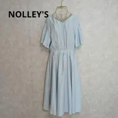 ノーリーズ NOLLEY'S リネン混 Vネックロングワンピース 38 ブルー