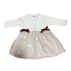 ホワイト/ベージュ 花柄刺繍 ワンピース