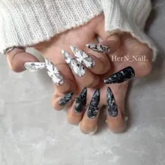 クロス マーブル 黒 白 ネイルチップ