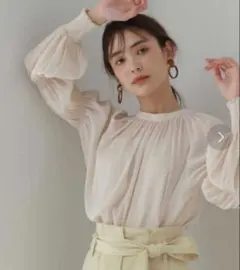 NATURAL BEAUTY BASIC ランタンスリーブ楊柳ブラウスレディース