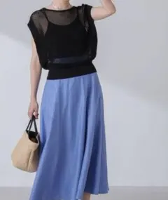 ★お値下げ　タグ付き未使用　ナノユニバース リネンフレアスカート　ブルー★