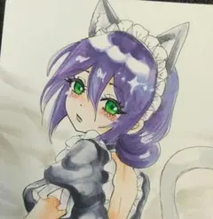 ♢手描き♢イラスト♢猫耳♢メイド♢ファンアート
