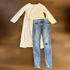 m*様 ホワイトロングワンピースJOINT WORKS とダメージデニムセット