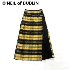 美品　オニールオブダブリン　キルトスカート　異素材　マキシ丈　イエロー　36