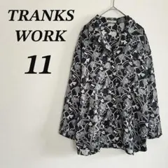 TRANS WORK シャツ L 黒 総柄 薔薇 上品 羽織 モノトーン 薄手のサムネイル
