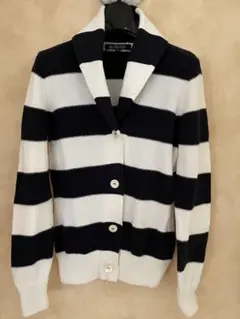 【極美品】ブルックスブラザーズコットンカーディガン　へちまえりボーダー紺白